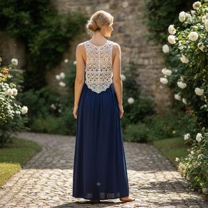 🌻 Poof New York Navy Blue Maxi Dress #513